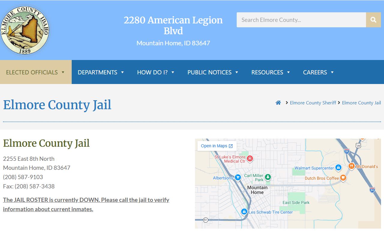Elmore County Jail inmate population source page